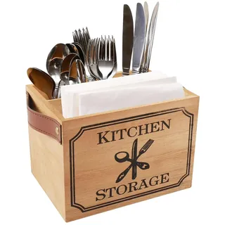 WinHUb Besteckkorb Tisch Utensilienhalter Küche Serviettenhalter Holz Organizer mit 4 Fächern für Küchenutensilien oder als Dekoration