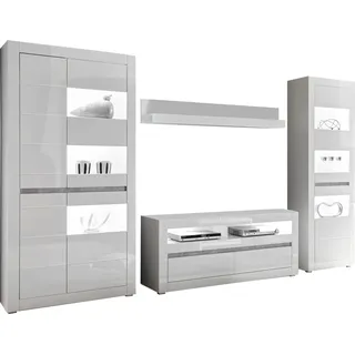 Home Affaire Wohnwand HOME AFFAIRE "Carat", weiß (weiß, weiß hochglanz), B:336cm, Kastenmöbel-Sets, Wohnwand, wird jeweils mit zwei Leisten angeliefert, 1 x grau, 1 x weiss