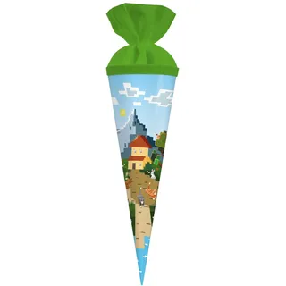 goldbuch 93 124 Geschwistertüte Mein Game, Schultüte mit buntem Motiv, Lackkarton, Geschenkverpackung mit grünem Filzverschluss (ohne Verschlussband), Zuckertüte rund, Länge 35 cm, Ø 11,5 cm, Bunt