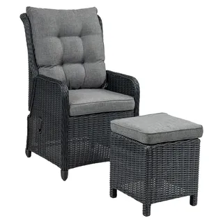 Loungesessel mit Hocker 40 x 40 cm | Dublin | Polyrattan | Schwarz