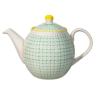 Bloomingville Teekanne Carla – Retro Keramik-Teekanne 1,2 L – mit integriertem Sieb vor der Tülle – handgestempelt – Vintage-Stil, grün – spülmaschinen- & mikrowellengeeignet