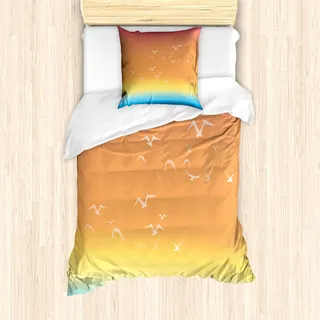 ABAKUHAUS Tropisch Bettbezug Set für Einzelbetten, Seemöwe Palmen Sun, Milbensicher Allergiker geeignet mit Kissenbezug, Mehrfarbig