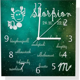 Wallario Design Wanduhr Sternzeichen Skorpion aus Aluverbund, Größe 30 x 30 cm - Türkis