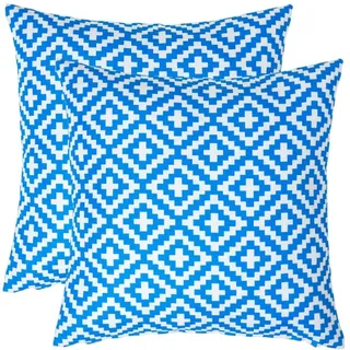 Homescapes Outdoor-Kissen ZOE 2er-Set 45/45 cm – blau gemustert , Blau , Textil , Grafikmuster , Quadratisch , 45x45 cm , Gartenmöbel, Gartenpolster & Auflagen, Gartenkissen