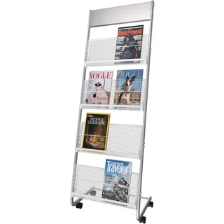 Vimunie Modern Zeitschriftenständer Prospektständer Zeitungsständer mit 4 Fächern, Silber