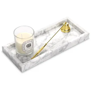 Marmor Tablett Natürlicher Modern Luxuriöser Badezimmertablett Kosmetiktablett Vielseitiges Deko Tablett Küche Arbeitsplatten für Schlüssel, Kaffee, Parfüm, Schmuck Carrara Weiß 30 x 13 x 3 cm