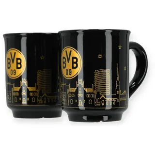 BVB Tassen-Set mit Skyline-Design, 2 Stück, Schwarz-Gold, 9,5 x 8 cm, Keramik