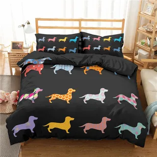 RFFLUX 3D bunt Tier dackel Bettwäsche Set 135x200 cm 2teilig mit Reißverschluss Weiche und Angenehme Schlafkomfort Microfaser Bettbezug Kinderbettwäsche mit Kissenbezug 80x80 cm