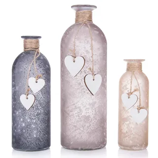 Frank Flechtwaren 3er Set Deko Vasen mit Herzchen