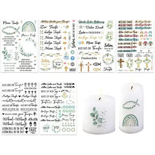 KAHZOR 6 Blatt Kerzenfolie Kommunion, Wasserschiebefolie, Kerzentattoos Kommunion, Kommunionkerze Heilige Aufkleber, zur Konfirmation, Kommunion oder Taufe