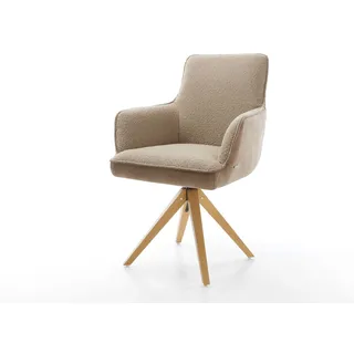 Drehstuhl Heira-Flex mit Armlehnen Materialmix Schlamm Holzgestell kantig Natur 180° drehbar Taschenfederkern