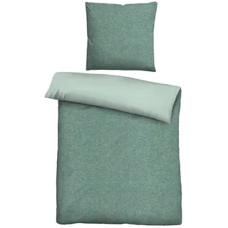 biberna Premium-Melange-Flanell Bettwäsche 135x200 cm grün – Biber 2-teilig | 100% Baumwolle, wärmend & weich | Kissenbezug 80x80 cm | Paspel & Reißverschluss | Winter-Bettwäsche Uni | Modell 0840500