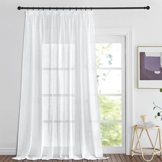 PONY DANCE Vorhänge Wohnzimmer mit Kräuselband Weiß 1 Stück Raumteiler Vorhang Weiss Halbtransparent Leinenoptik Gardinen für Große Fenster Gardinen Weiß Halbtransparent, H 245 x B 300 cm