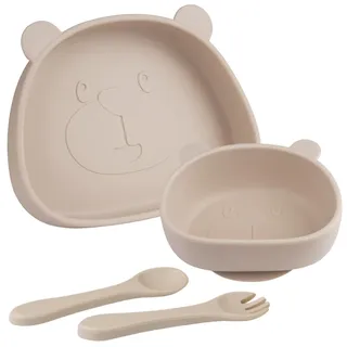Baby Teller,Kinderteller mit Saugnapf,Rutschfest Kinder Tischset,Silikon Baby Teller,Babyteller mit Löffel Gabel, BPA Frei, Babygeschirr,Spülmaschinen-und Mikrowellenfest 4 Stück...