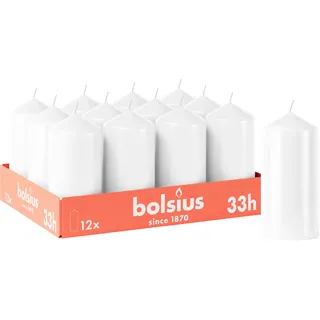 Bolsius Glatte Stumpenkerzen - Weiß - 12 Stück - 12 x 6 cm - Dekorative Haushaltkerzen - Brenndauer 33 Stunden - Unparfümierte - Enthält Natürliches Pflanzenwachs - Ohne Palmöl
