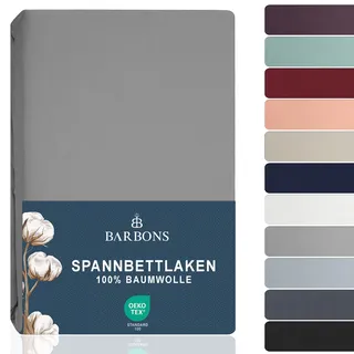 BARBONS Spannbettlaken 160x200cm - 100% Baumwolle Spannbetttuch Oeko-TEX Zertifiziert Bettlaken Jersey Bettwaren und Bettbezug für Boxspringbett und Dicke Matratzen bis 27 cm - Hellgrau 160 x 200