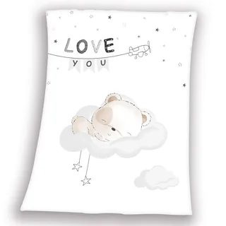 Baby Best Herding Babydecke, Sleeping little Bear Motiv, 75 x 100 cm, Polyester, weiß