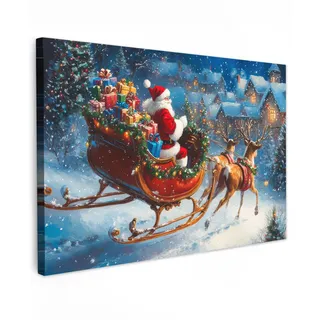 MuchoWow Leinwandbild Weihnachtsmann - Rentier - Weihnachten - Schnee Wanddeko 90x60 cm , Cognac , Textil , Rechteckig , 90x60 cm , FSC 100% , gerahmt , Bilder & Rahmen, Bilder, Leinwandbilder