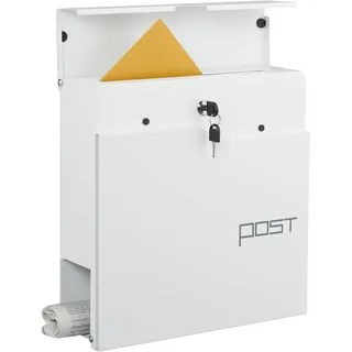 Relaxdays Briefkasten weiß inkl. Zeitungsfach