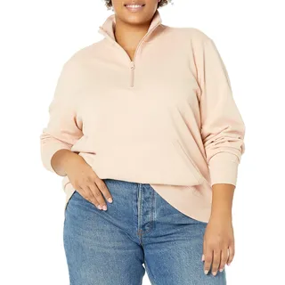Amazon Essentials Damen Langarm-Oberteil aus Fleece mit Viertelreißverschluss (in Übergröße erhältlich), Beige, 5XL Große Größen