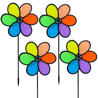 LUKDUNG 4er Pack Regenbogen Windmolen für Rasen 24cm Windantrieb für Balkon Patio Garten Dekoration