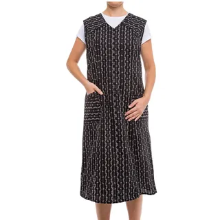 Tobeni Damen Kittelschürze mit Reißverschluss & V-Ausschnitt Baumwolle | Damen Schürzenkleid | Haushaltskittel Ärmellos mit Taschen & Wiener Naht | Pflegeleichtes Hauskleid Schürze ca. 112 cm lang