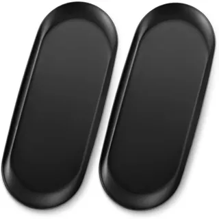 ecooe Edelstahl Deko Tablett Extra groß 30 x 12 cm Servierteller Dekoteller Schwarz Ablageschale Metall für Dessert Kosmetik Schmuck Kerzen (2 Stück)