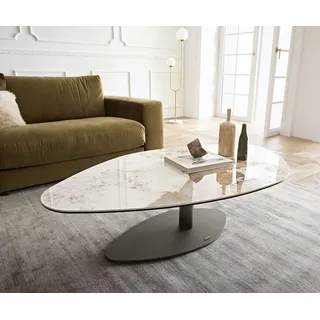 DELIFE Couchtisch Vibana 140x80 cm Keramik Minas Melange Weiß-Beige Gestell Effektfinish Titan - Weiß