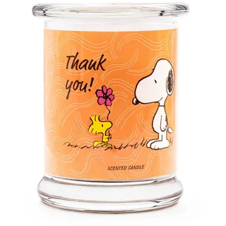 Duftkerze PeanutsTM , Orange , Naturmaterialen, Glas, Textil , 11.5 cm , Dekoration, Kerzen & Kerzenhalter