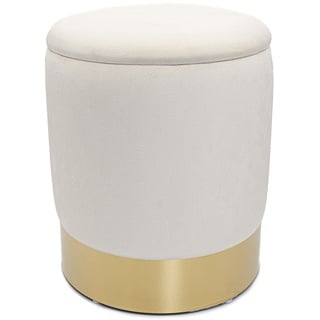 kreatives Wohnen Hocker Samt Pouf Dekopouf Velour Hocker mit Stauraum u. Deckel Ø 31 H 38 cm Creme weiß Samthocker, KRW006020-000000-0000CE, Extra breit