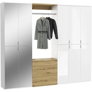 ProjektX Garderobenmöbel Set P12 Weiß hochglanz, weiß, Eiche Nachbildung. - Weiß