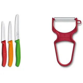 Victorinox Swiss Classic Gemüsemesser-Set, 3-teilig & RAPID Sparschäler, Gerader Schliff, Extra Scharf, Pendelklinge, Robuster Kunststoffgriff, für Links- und Rechtshänder