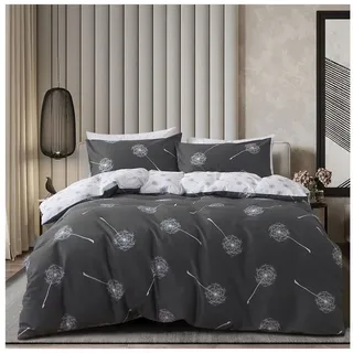 KEAYOO Bettwäsche 155x220 Baumwolle für Winter bis Sommer Grau Weiß Wendebettwäsche Pusteblume Muster 100% Baumwolle Soft Touch mit Reißverschluss 2teilig Set