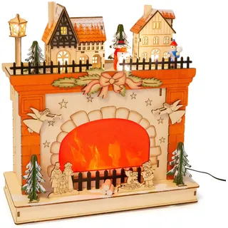 Small Foot Company 11388 Kaminlampe Winterwelt, aus Holz, Visuelle Lichteffekte, mit USB-Anschluss