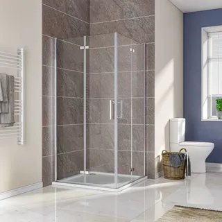 SONNI Eckdusche Duschkabine 100x100x195cm Eckeinstieg Bad Eckdusche Pendeltür Falttür,Nano Glas Drehfalttür 180o mit Nano Beschichtung