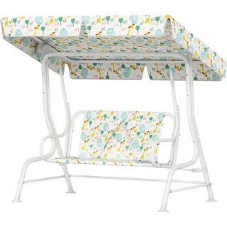 Fortuna Lai Hollywoodschaukel für Kinder, Stahlrahmen, 2-Sitzer, 60 kg belastbar, Weiß - Weiß