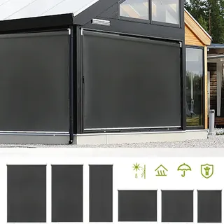 SWANEW Außenrollo Senkrechtmarkise Balkonrollo Sichtschutz Sonnenschutz Rollo 140 x 240cm Outdoorrollo für Fenster & Türen, Anthrazit - Grau