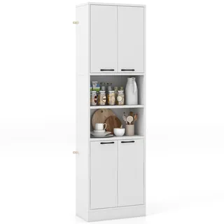 COSTWAY 190 cm hoher Küchenschrank Vorratsschrank, Hochschrank mit Türen, Regalen, Sicherheitsscharnieren & Kippschutz, Sideboard freistehend Mehrzweckschrank für Esszimmer, Wohnzimmer weiß - Weiß
