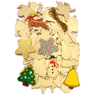 Holz Weihnachtsbaum Anhänger zum Bemalen, Beige, 50 Blanko Formen