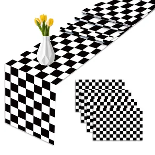 Rennsport Tischläufer schwarz weiß Rennstrecken Design Deko für Herrenzimmer Spielzimmer Garagen Geburtstagspartys Deko,275x35CM(6 Stück )
