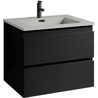 Badezimmer Badmöbel Set Angela 60 cm - Graues Waschbecken - Mat schwarz - Unters