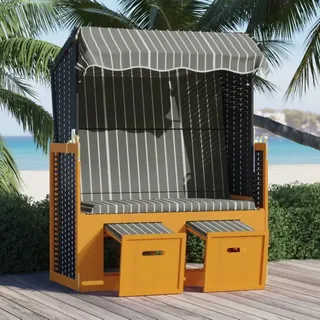 The Living Store Strandkorb mit Dach Poly Rattan und Massivholz Schwarz & Grau - Schwarz