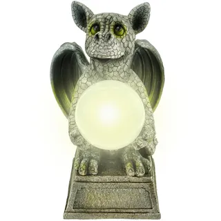 Kremers Schatzkiste Drachenkind mit Solarkugel 30cm Drache Handbemalte Gartenfigur