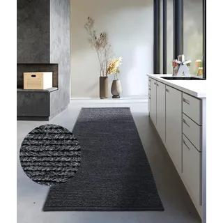 Villeroy & Boch Wollteppich Francois - Natur Wohnzimmerteppich - Handgewebt & Natürlich - Boho Teppich Wolle für Wohnzimmer, Schlafzimmer, Esszimmer, Flur, Küche – Anthrazit, 80x200cm