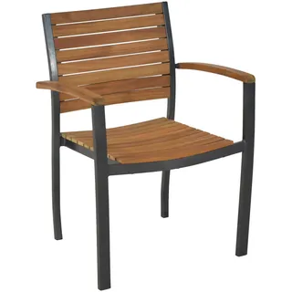 Gardenson Stapelsessel , Graphitfarben, Naturfarben , Holz, Metall , Akazie,Akazie , massiv , 61x84x42 cm , stapelbar , Gartenmöbel, Gartensessel, Stapelsessel