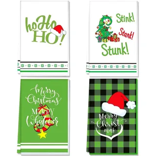 Ekukeon Weihnachten Küchentücher 4er Set,Geschirrtücher Weihnachten,Küchenhandtücher,Winter Christmas Dekoration Handtücher,Trockentuch Saugstarke Strapazierfähig,40 x 60 cm