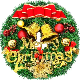 Weihnachten Dekor 30cm, Adventskranz Künstlicher, Weihnachtskranz mit Schleife Glocken, Türkranz Weihnachten, Türkranz außen, Christbaumschmuck Girlande