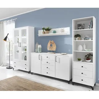 Wohnzimmer Set modern inkl. Vitrinenschrank mit Beleuchtung BEND-133, 4-teilig - Weiß