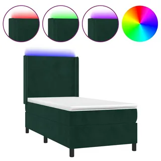 vidaXL Boxspringbett mit Matratze & LED Dunkelgrün 90x200 cm Samt - Grün