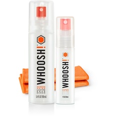 WHOOSH! Screen Cleaner Spray und Tücher - 100 und 30 ml + 2 Mikrofasertücher - Duo mit Flaschen in Standard- und Reisegröße für TV, Auto, Computer, Laptop, MacBook, iPad, Handy, Kamera, Brille, Uhr